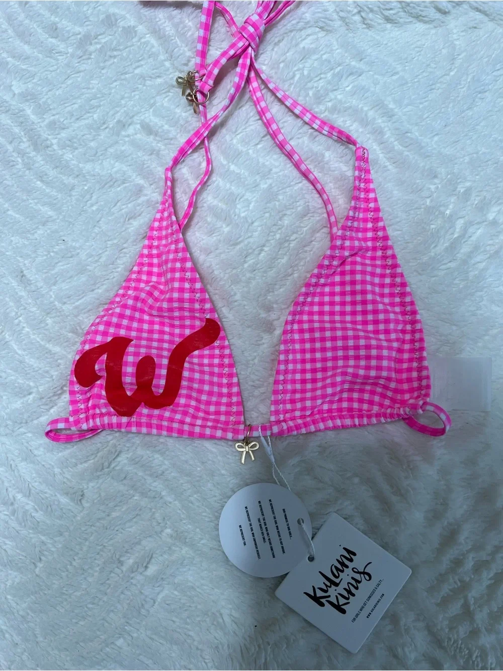 Kulani Kinis Pink Gingham Bikini Set S NWT Halter Top High Waist Cheeky Shorts